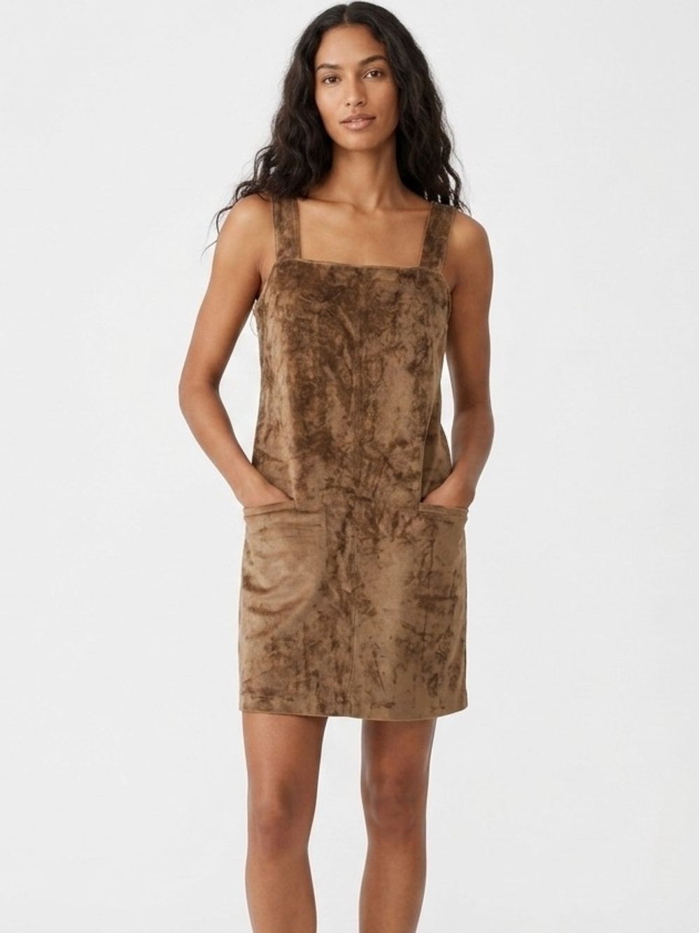 NWT Abercrombie & Fitch Sleeveless Square-Neck Faux Suede Mini Dress in Brown